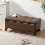 Storage Ottoman with Wooden Legs, Faux Leather Ottoman with Storage for Living Room, Bedroom & Hallway, Ottoman Foot Rest, 38.4' Brown Ottoman W68053162-djyc