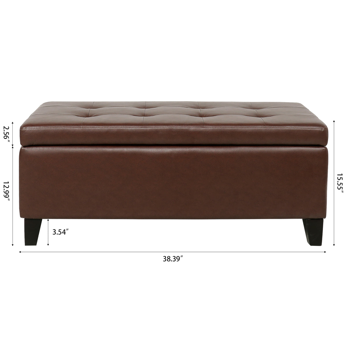 Storage Ottoman with Wooden Legs, Faux Leather Ottoman with Storage for Living Room, Bedroom & Hallway, Ottoman Foot Rest, 38.4' Brown Ottoman W68053162-djyc