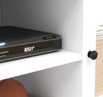 Living Room White TV Stand with Drawers and Open Shelves, A Cabinet with Glass Doors for Storage W28265031-djyc