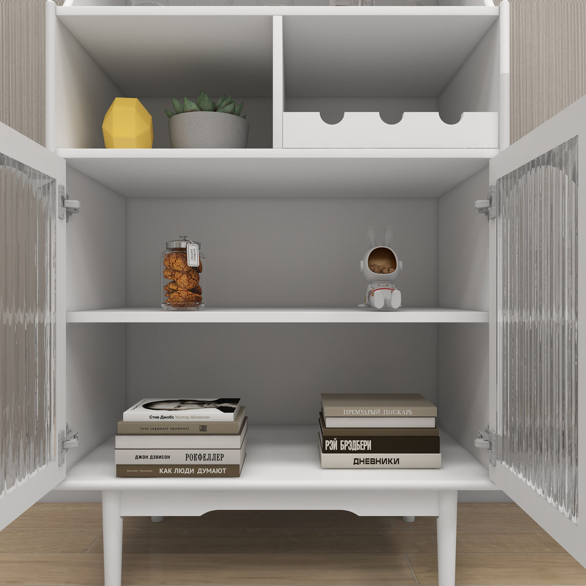 Living room White wine cabinet with removable wine rack and wine glass rack, a glass door cabinet W28265029-djyc