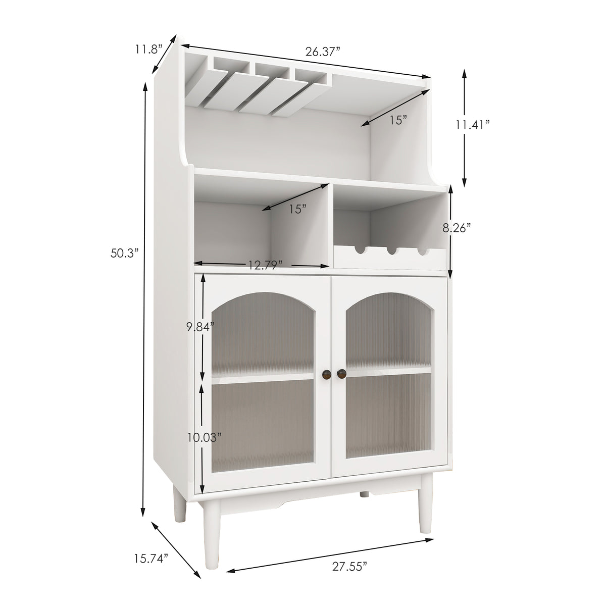 Living room White wine cabinet with removable wine rack and wine glass rack, a glass door cabinet W28265029-djyc