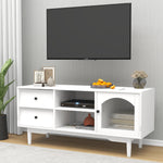 Living Room White TV Stand with Drawers and Open Shelves, A Cabinet with Glass Doors for Storage W28265031-djyc