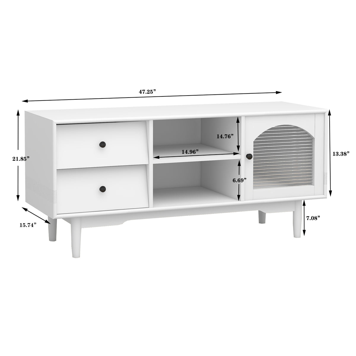 Living Room White TV Stand with Drawers and Open Shelves, A Cabinet with Glass Doors for Storage W28265031-djyc