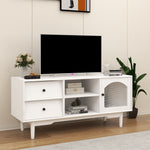 Living Room White TV Stand with Drawers and Open Shelves, A Cabinet with Glass Doors for Storage W28265031-djyc
