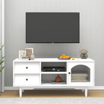 Living Room White TV Stand with Drawers and Open Shelves, A Cabinet with Glass Doors for Storage W28265031-djyc