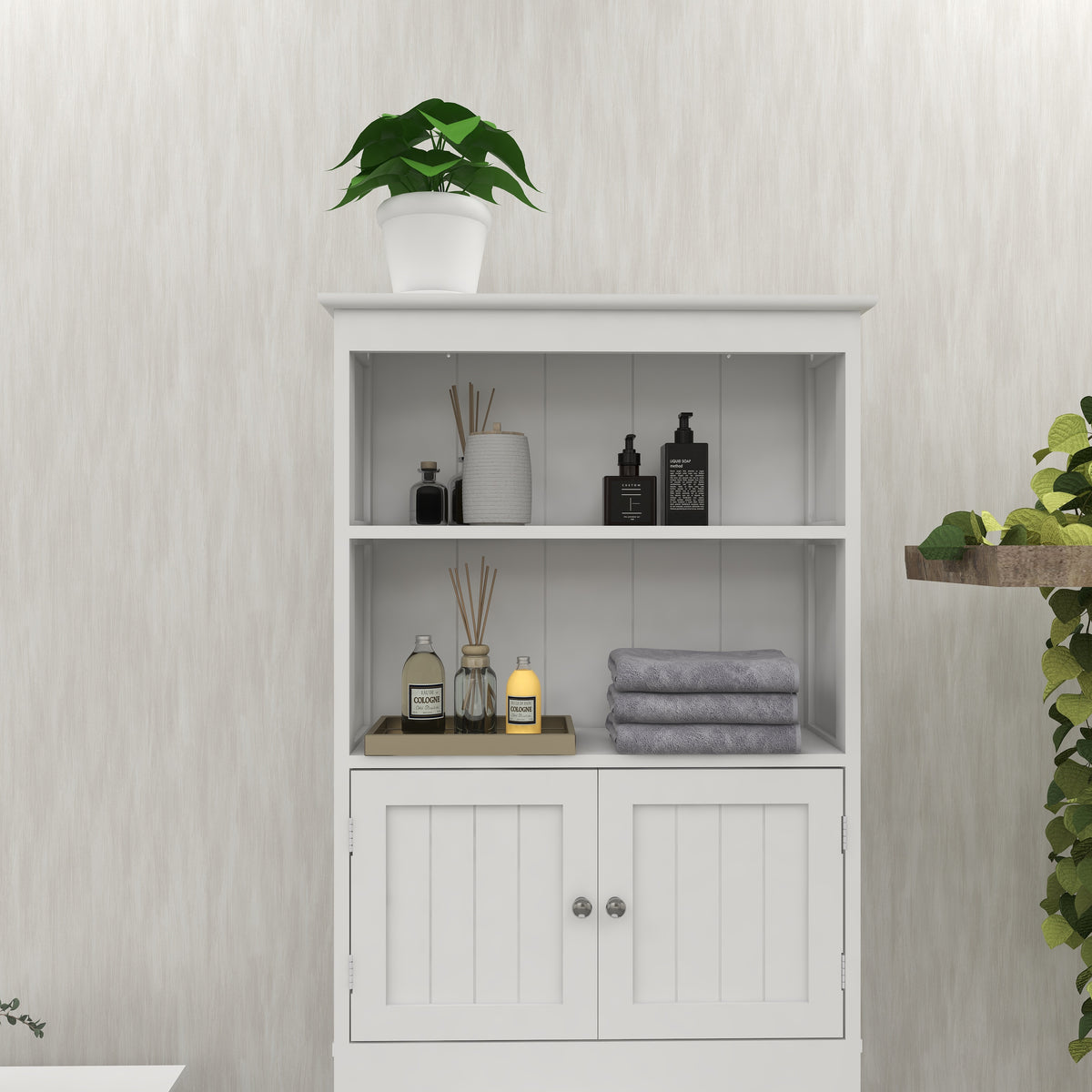 Over The Toilet Rack 2 -Tier Toilet Bathroom Spacesaver Storage Shelf with 2 Doors Wood Storage Organizer Cabinet for Bathroom Freestanding Shelf-White W112049945-djyc