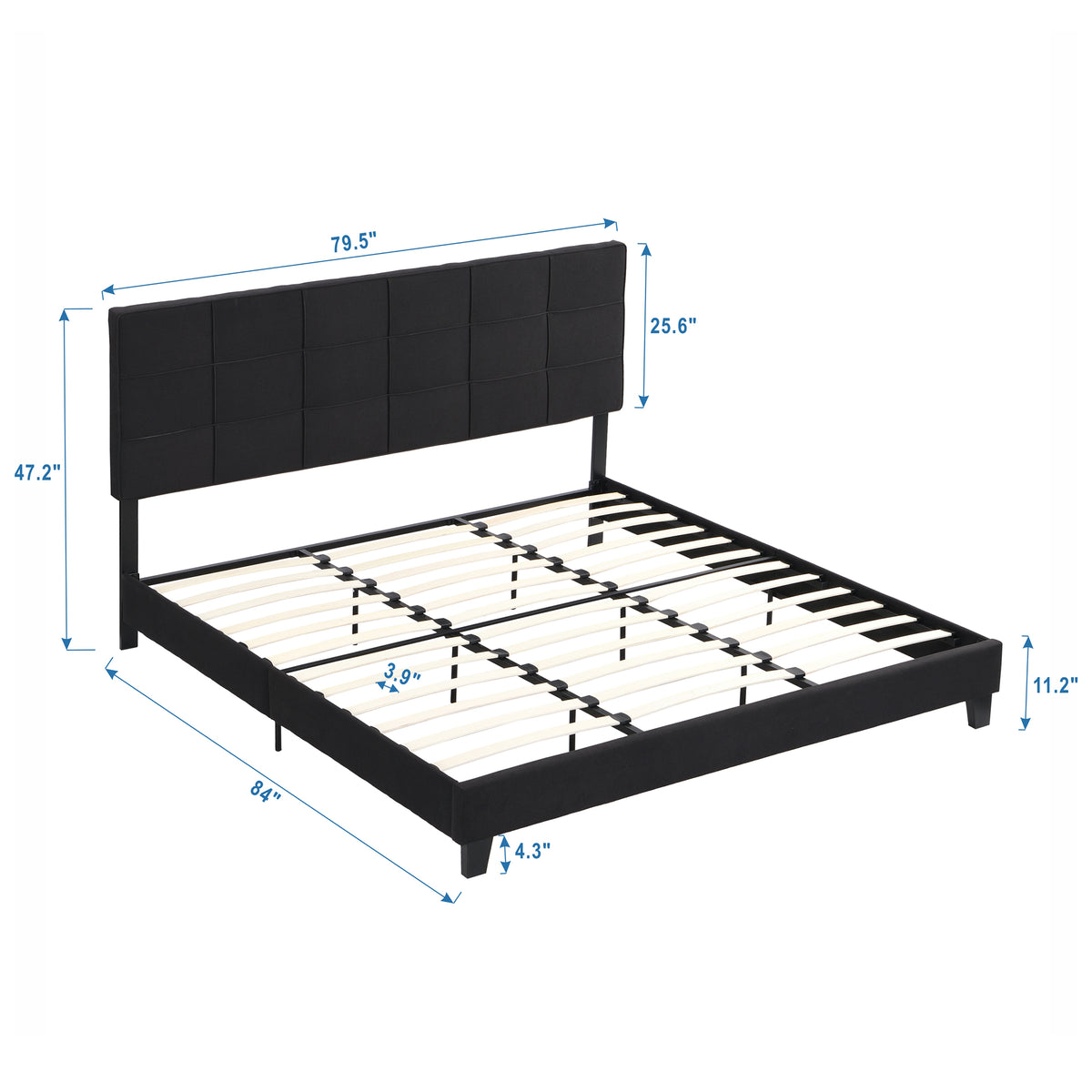 King Size Upholstered Platform Bed Frame withLinen Fabric Headboard, No Box Spring Needed, Wood Slat Support, Easy Assembly, BLACK W311107471-djyc
