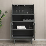 Living Room Grey color wine cabinet with removable rack and wine glass rack, one cabinet with glass doors W28238028-djyc