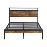 Full Size Metal Platform Bed Frame with Wooden Headboard and Footboard with USB LINER, No Box Spring Needed, Large Under Bed Storage, Easy Assemble W31183489-djyc