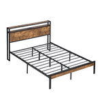 Full Size Metal Platform Bed Frame with Wooden Headboard and Footboard with USB LINER, No Box Spring Needed, Large Under Bed Storage, Easy Assemble W31183489-djyc