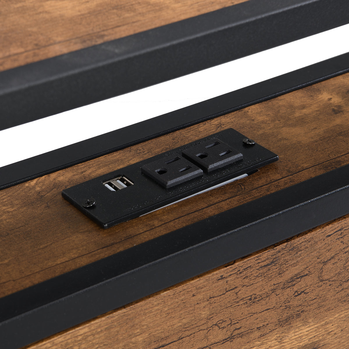 King Size Metal Platform Bed Frame with Wooden Headboard and Footboard with USB LINER, No Box Spring Needed, Large Under Bed Storage, Easy Assemble W311119789-djyc