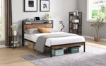 King Size Metal Platform Bed Frame with Wooden Headboard and Footboard with USB LINER, No Box Spring Needed, Large Under Bed Storage, Easy Assemble W311119789-djyc
