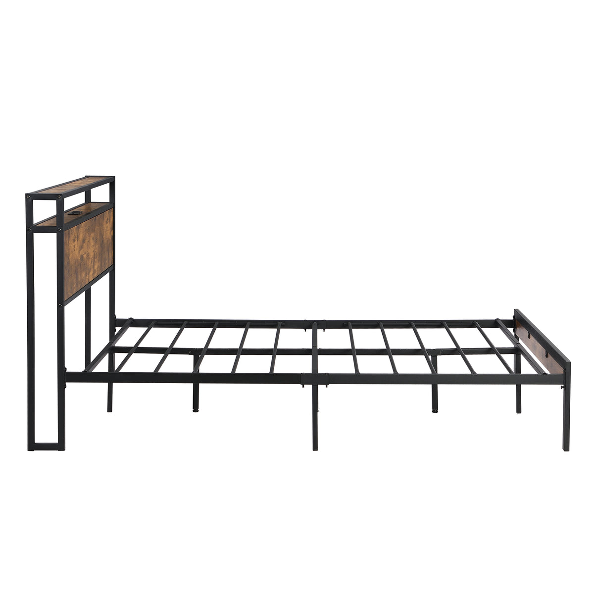 King Size Metal Platform Bed Frame with Wooden Headboard and Footboard with USB LINER, No Box Spring Needed, Large Under Bed Storage, Easy Assemble W311119789-djyc