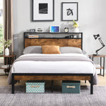King Size Metal Platform Bed Frame with Wooden Headboard and Footboard with USB LINER, No Box Spring Needed, Large Under Bed Storage, Easy Assemble W311119789-djyc
