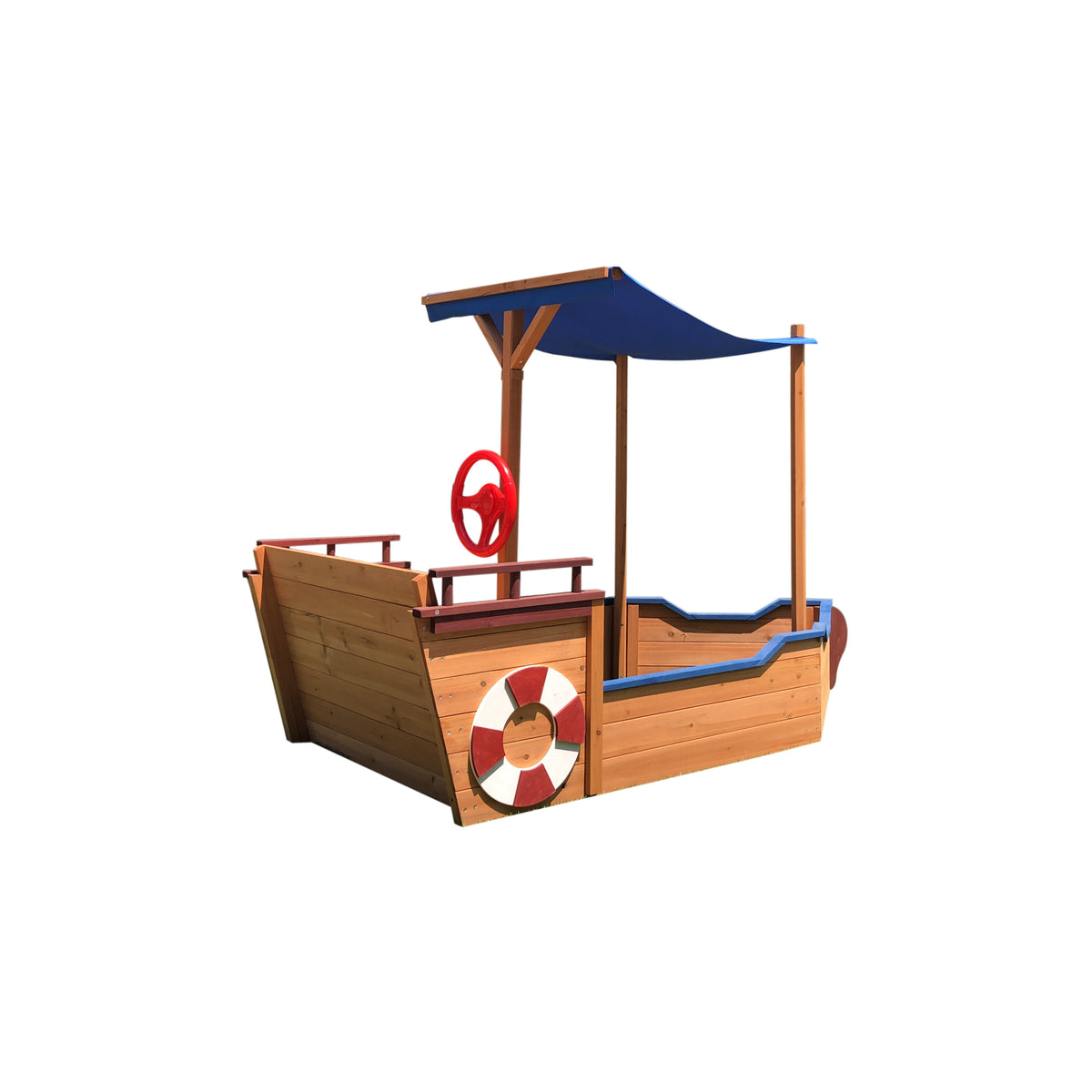 Outsunny Pirate Ship Sandbox with Cover and Rudder, Wooden Sandbox with Storage Bench and Seat, Outdoor Toy for Kids Ages 3-8 Years Old W219109484-djyc