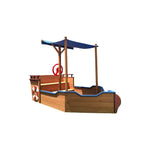Outsunny Pirate Ship Sandbox with Cover and Rudder, Wooden Sandbox with Storage Bench and Seat, Outdoor Toy for Kids Ages 3-8 Years Old W219109484-djyc
