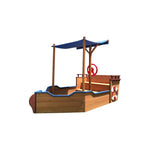 Outsunny Pirate Ship Sandbox with Cover and Rudder, Wooden Sandbox with Storage Bench and Seat, Outdoor Toy for Kids Ages 3-8 Years Old W219109484-djyc