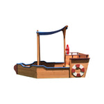 Outsunny Pirate Ship Sandbox with Cover and Rudder, Wooden Sandbox with Storage Bench and Seat, Outdoor Toy for Kids Ages 3-8 Years Old W219109484-djyc
