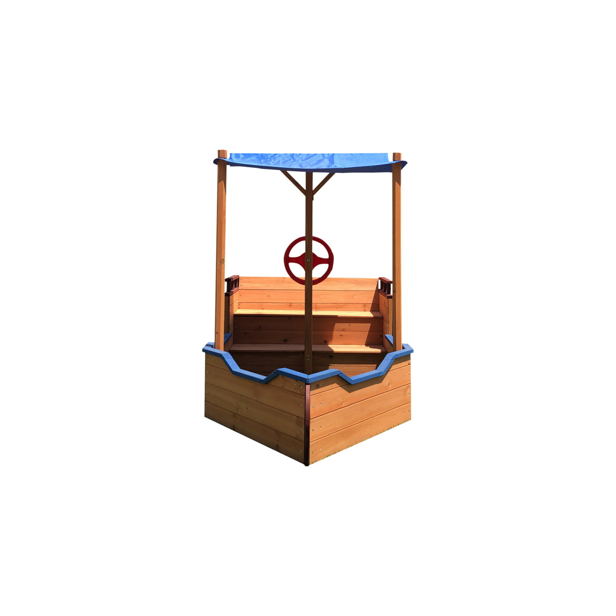 Outsunny Pirate Ship Sandbox with Cover and Rudder, Wooden Sandbox with Storage Bench and Seat, Outdoor Toy for Kids Ages 3-8 Years Old W219109484-djyc