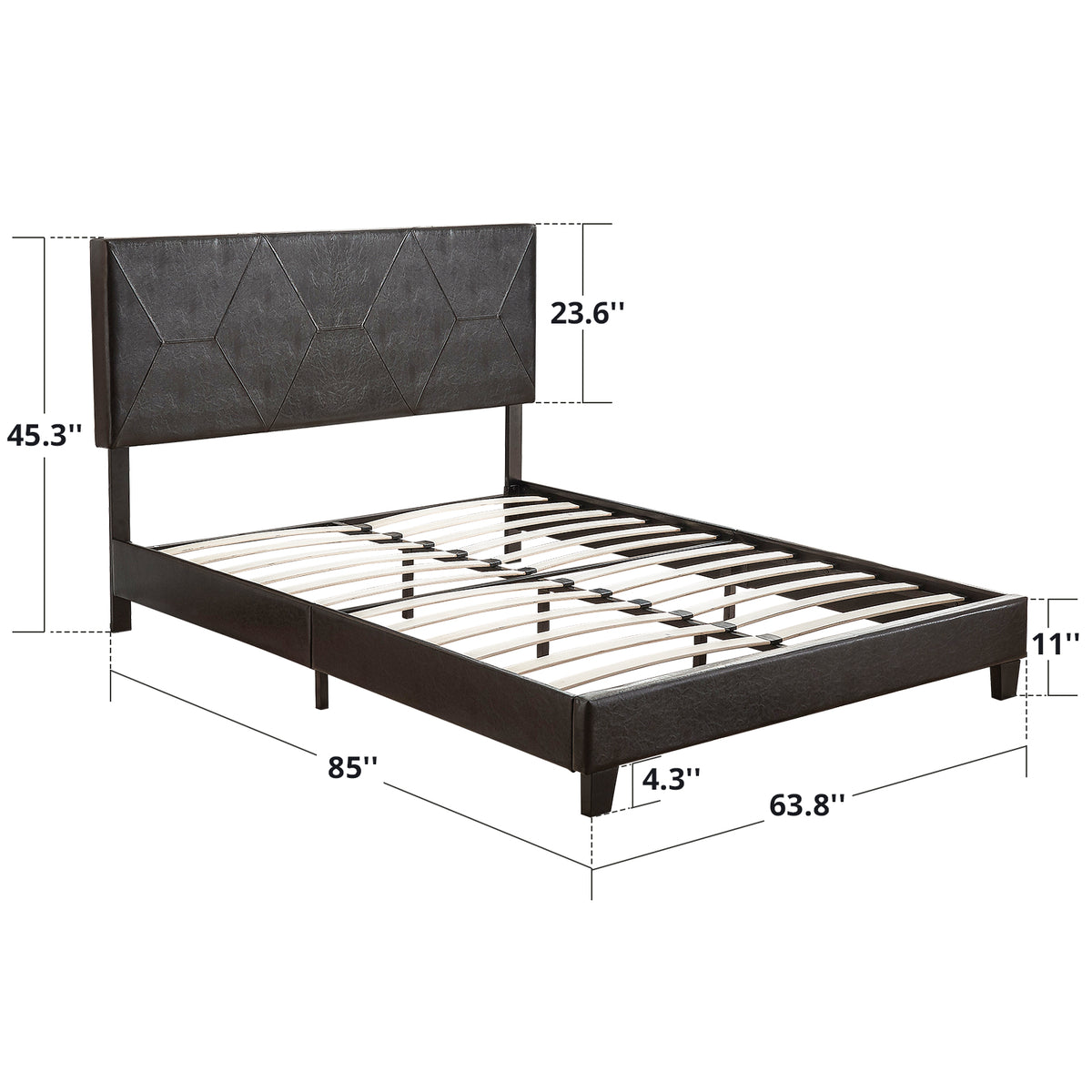 Queen Size Upholstered Platform Bed Frame ,Wood Slat Support, Easy Assembly,Black, pu W311110544-djyc