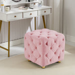 Pink Modern Velvet Upholstered Ottoman, Exquisite Small End Table, Soft Foot Stool,Dressing Makeup Chair, Comfortable Seat for Living Room, Bedroom, Entrance W1170103513-djyc