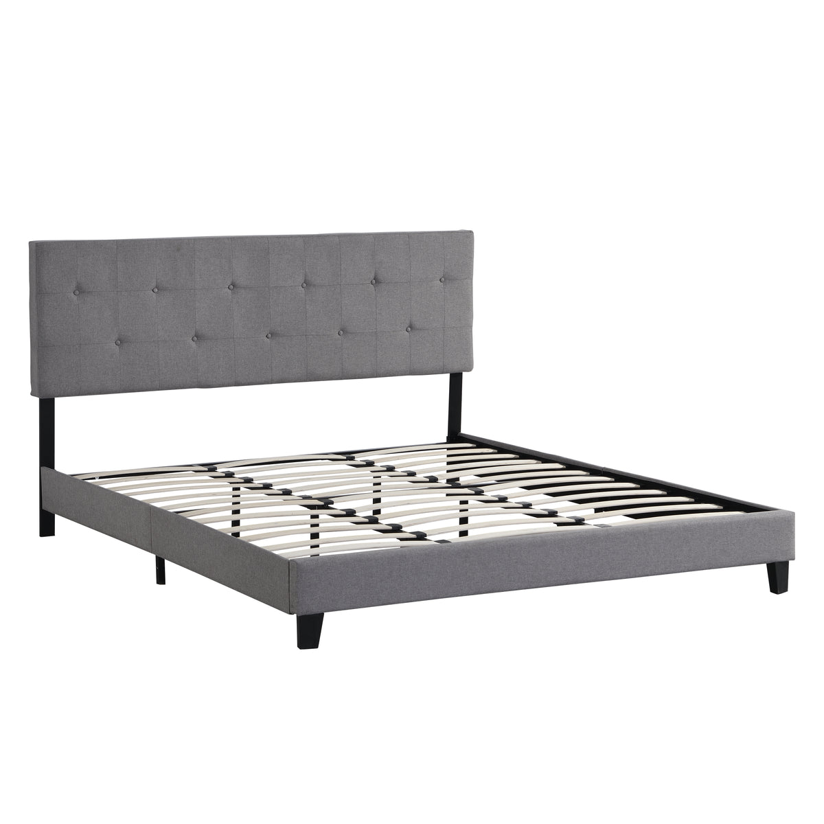 King Size Upholstered Platform Bed Frame with Button Tufted Linen Fabric Headboard, No Box Spring Needed, Wood Slat Support, Easy Assembly,Gray W311107470-djyc