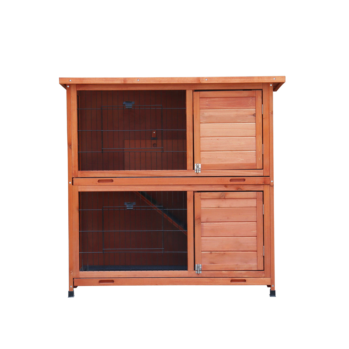 Rabbit Hutch Outdoor, 2-Story Rabbit Cage Indoor with Run, Bunny Cage with 2 Removable No-Leak Trays, Pet Cages with Non-Slip Ramp, Waterproof Roof, Fence, for Small Animals W219106475-djyc