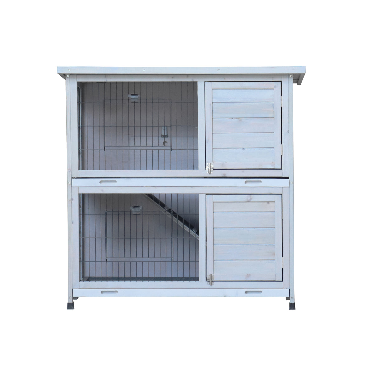 Rabbit Hutch Outdoor, 2-Story Rabbit Cage Indoor with Run, Bunny Cage with 2 Removable No-Leak Trays, Pet Cages with Non-Slip Ramp, Waterproof Roof, Fence, for Small Animals W219106474-djyc