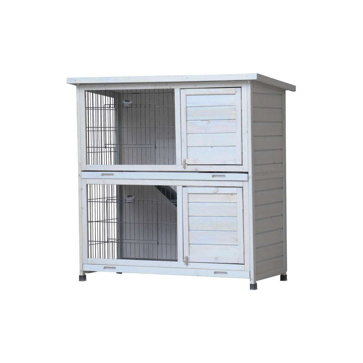 Rabbit Hutch Outdoor, 2-Story Rabbit Cage Indoor with Run, Bunny Cage with 2 Removable No-Leak Trays, Pet Cages with Non-Slip Ramp, Waterproof Roof, Fence, for Small Animals W219106474-djyc