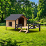 Outdoor Large Wooden Cabin House Style Wooden Dog Kennel with Porch W21951579-djyc