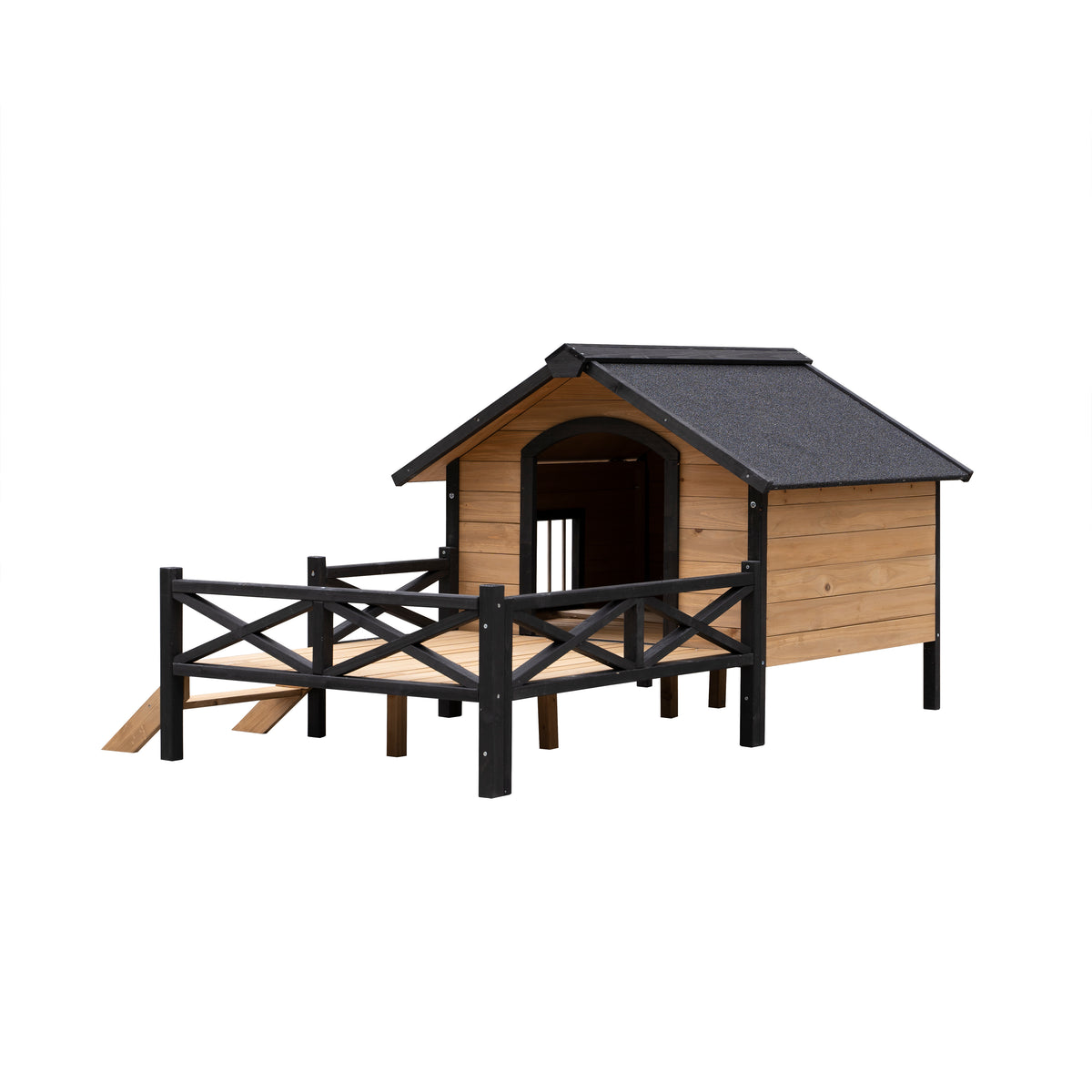 Outdoor Large Wooden Cabin House Style Wooden Dog Kennel with Porch W21951579-djyc