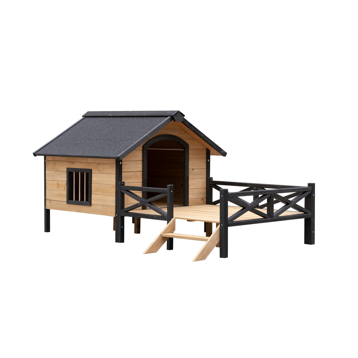 Outdoor Large Wooden Cabin House Style Wooden Dog Kennel with Porch W21951579-djyc