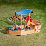 Outsunny Pirate Ship Sandbox with Cover and Rudder, Wooden Sandbox with Storage Bench and Seat, Outdoor Toy for Kids Ages 3-8 Years Old W219109484-djyc