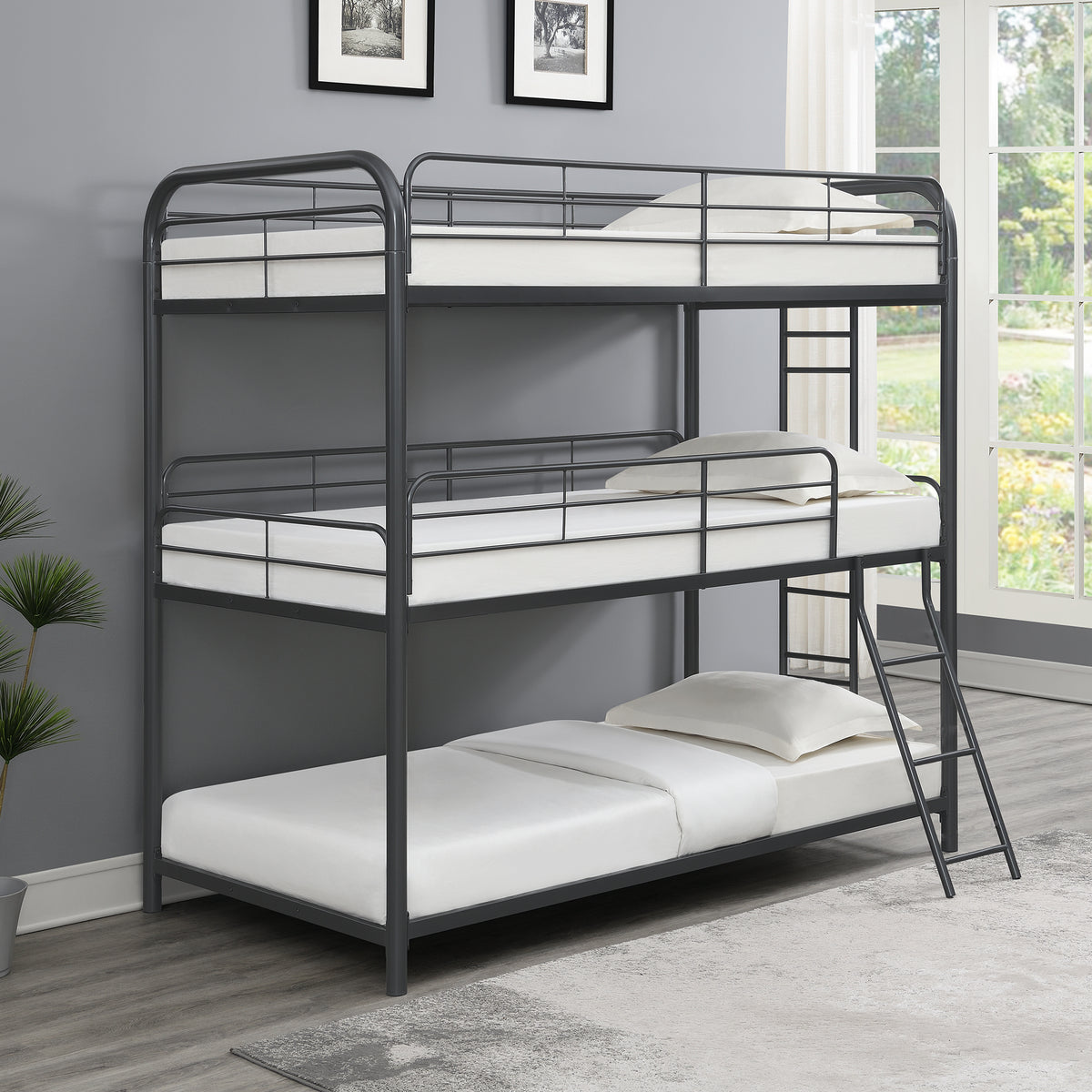 Furniture Triple Bunk Bed, Twin/Twin/Twin, black W311S00036-djyc