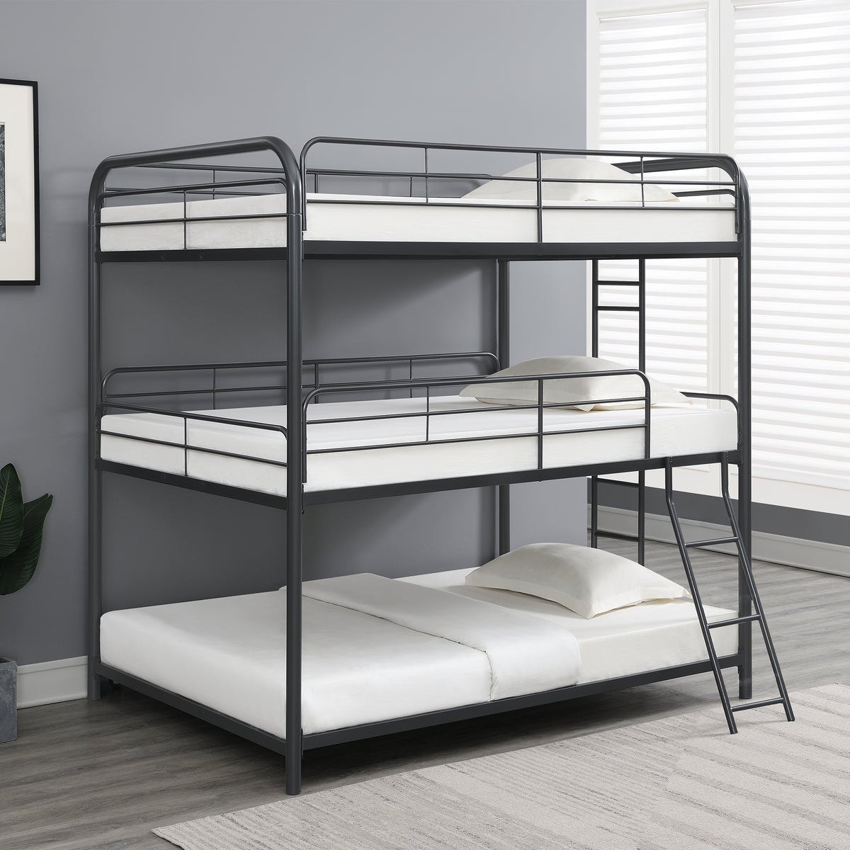 Furniture Triple Bunk Bed, FULL/FULL/FULL, black W311S00038-djyc