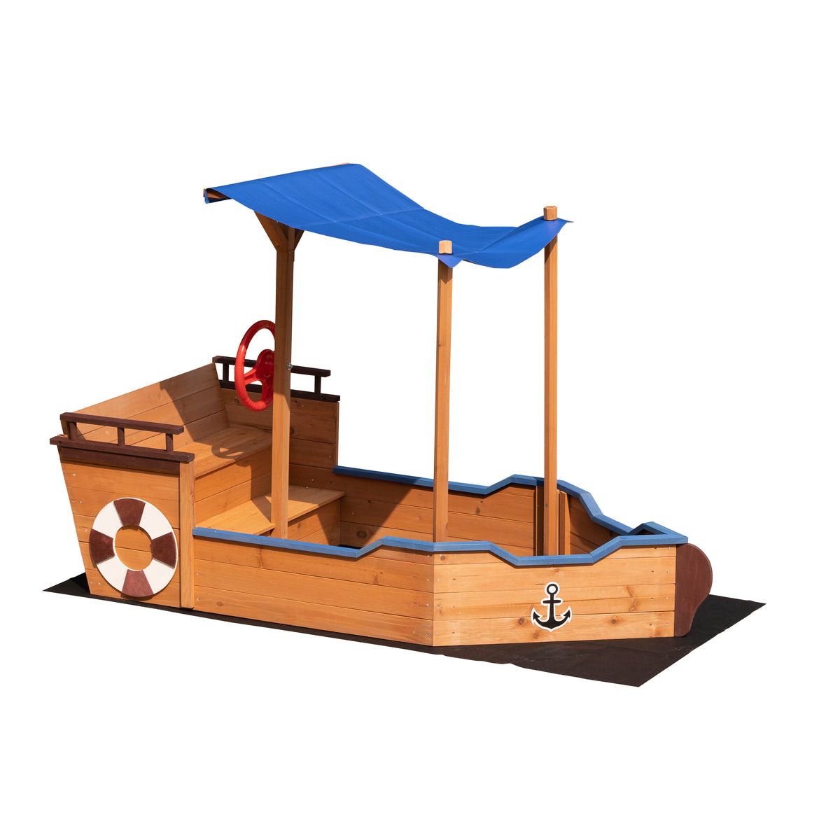 Outsunny Pirate Ship Sandbox with Cover and Rudder, Wooden Sandbox with Storage Bench and Seat, Outdoor Toy for Kids Ages 3-8 Years Old W219109484-djyc