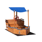 Outsunny Pirate Ship Sandbox with Cover and Rudder, Wooden Sandbox with Storage Bench and Seat, Outdoor Toy for Kids Ages 3-8 Years Old W219109484-djyc