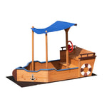 Outsunny Pirate Ship Sandbox with Cover and Rudder, Wooden Sandbox with Storage Bench and Seat, Outdoor Toy for Kids Ages 3-8 Years Old W219109484-djyc