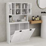 Two-Compartment Tilt-Out Dirty Laundry Basket Tall Bathroom Cabinet with 2 Adjustable Shelves-White W1120S00001-djyc
