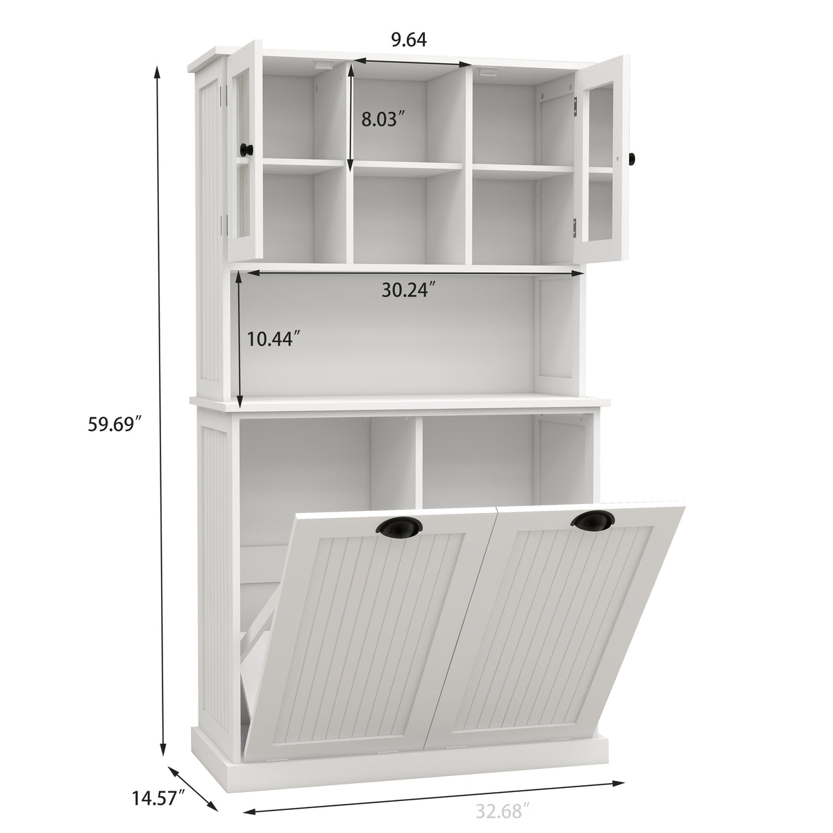 Two-Compartment Tilt-Out Dirty Laundry Basket Tall Bathroom Cabinet with 2 Adjustable Shelves-White W1120S00001-djyc