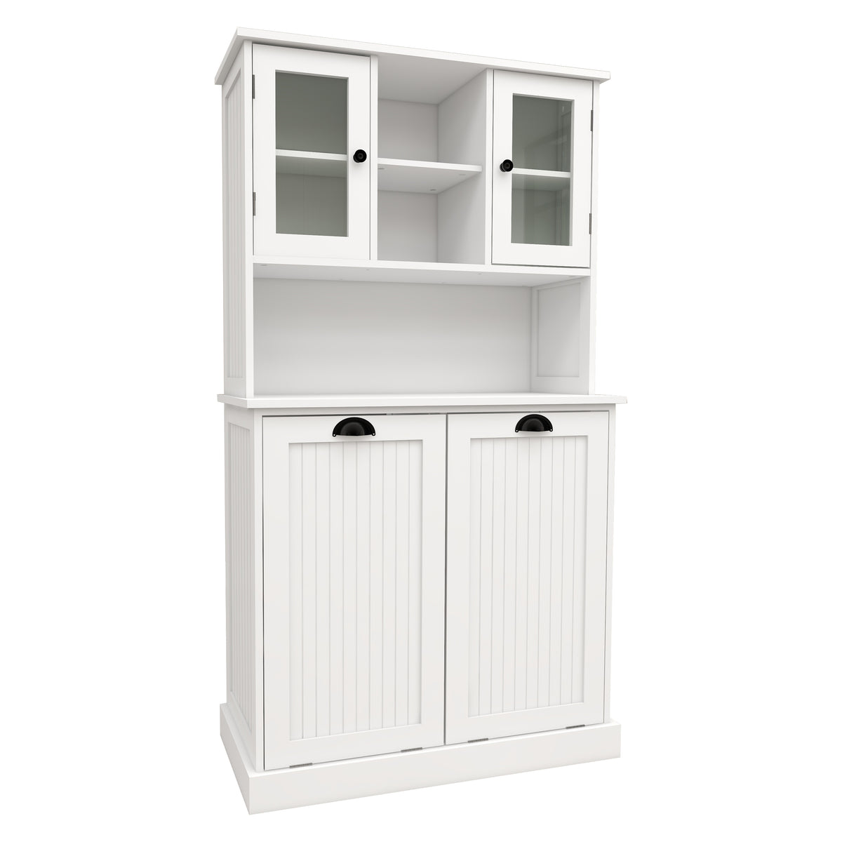 Two-Compartment Tilt-Out Dirty Laundry Basket Tall Bathroom Cabinet with 2 Adjustable Shelves-White W1120S00001-djyc