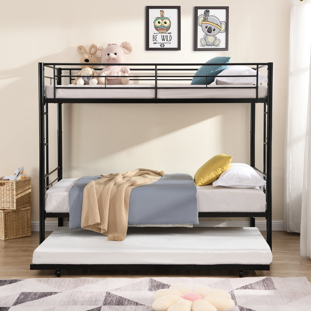 METAL Bunk Bed with trundleBlack W311120500-djyc