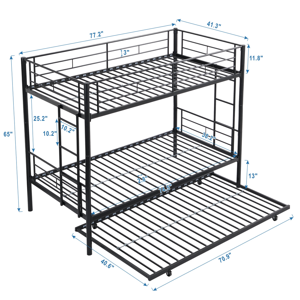 METAL Bunk Bed with trundleBlack W311120500-djyc