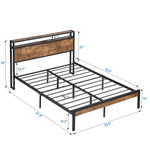 Full Size Metal Platform Bed Frame with Wooden Headboard and Footboard with USB LINER, No Box Spring Needed, Large Under Bed Storage, Easy Assemble W31183489-djyc