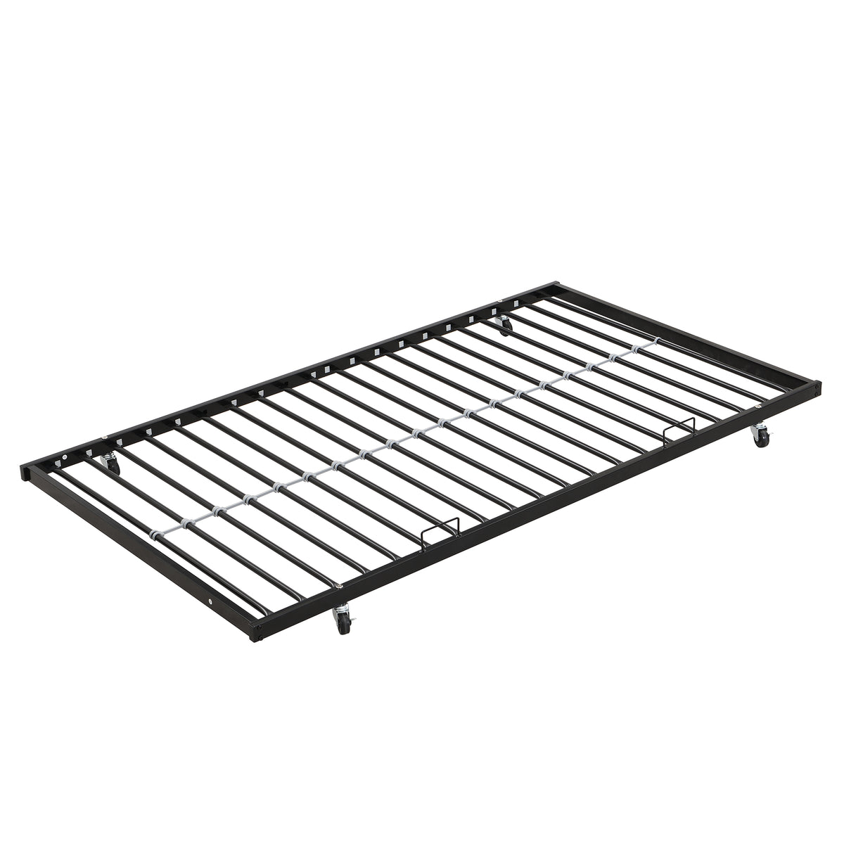 Twin Over FULLMetal Bunk Bedwith Trundle2 - Side Ladder and Full-Length Guardrail, No Box Spring Needed, Large Under Bed Storage, Easy Assemble , Black &Brown W311133419-djyc