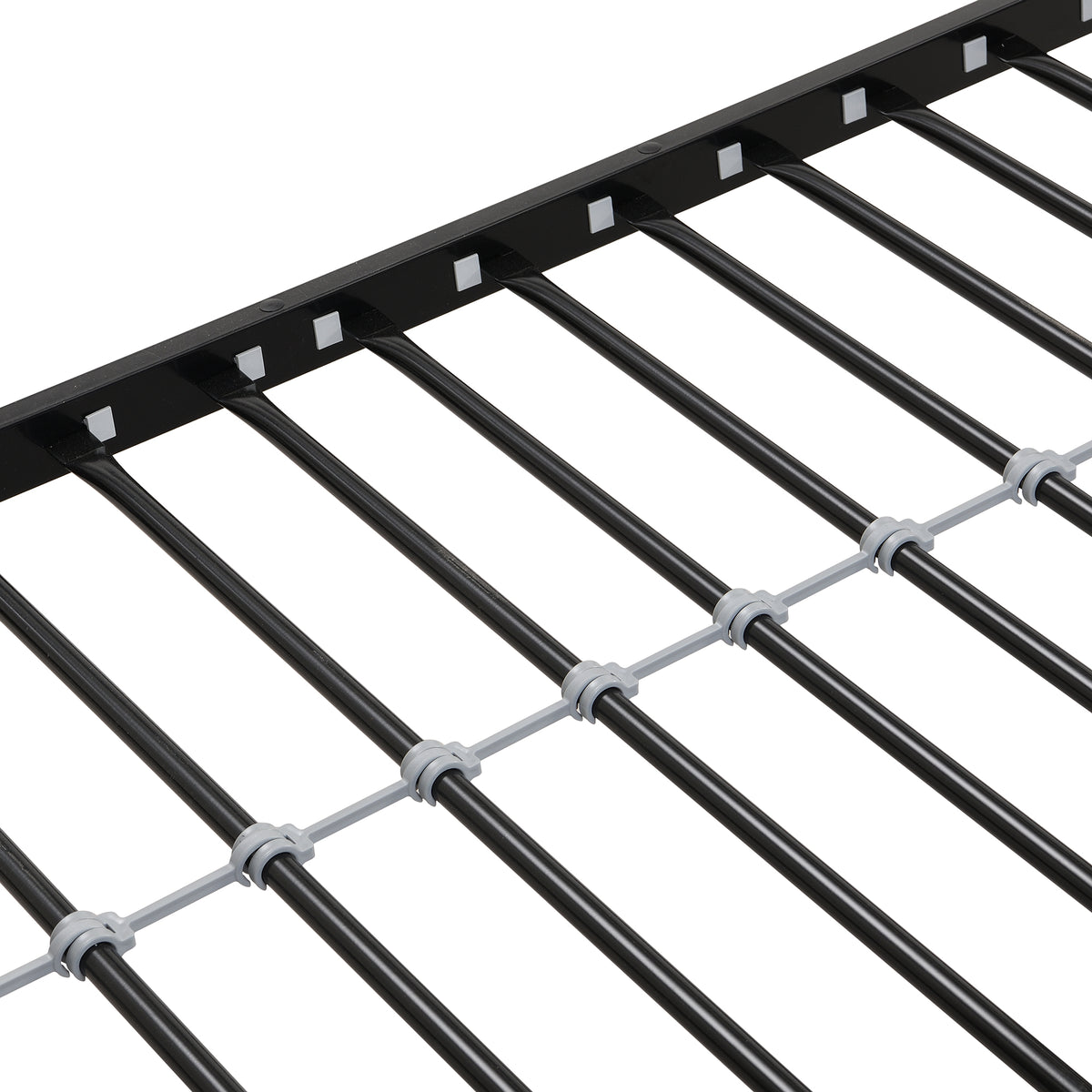 Twin Over FULLMetal Bunk Bedwith Trundle2 - Side Ladder and Full-Length Guardrail, No Box Spring Needed, Large Under Bed Storage, Easy Assemble , Black &Brown W311133419-djyc