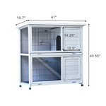 Rabbit Hutch Outdoor, 2-Story Rabbit Cage Indoor with Run, Bunny Cage with 2 Removable No-Leak Trays, Pet Cages with Non-Slip Ramp, Waterproof Roof, Fence, for Small Animals W219106474-djyc