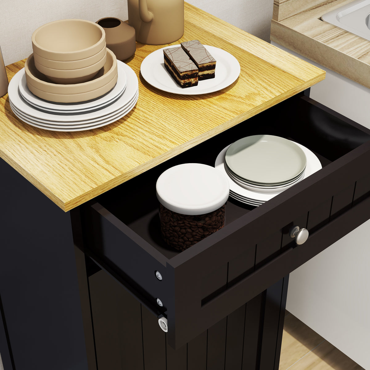 One Drawers and One-Compartment Tilt-Out Trash Cabinet Kitchen Trash Cabinet-Black W1120127325-djyc