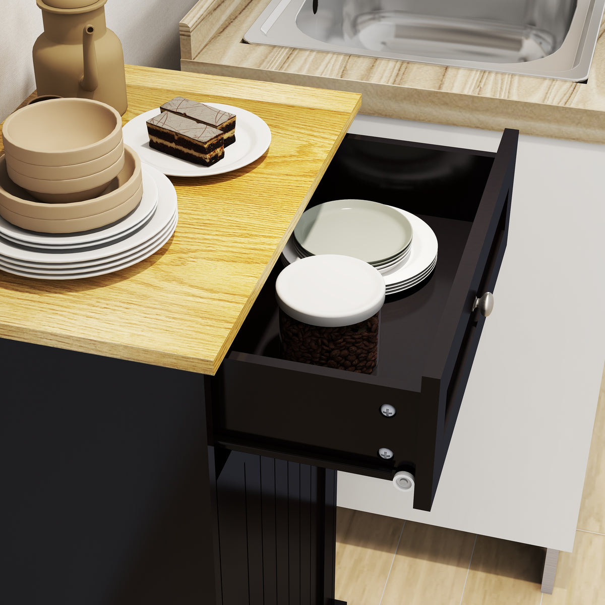 One Drawers and One-Compartment Tilt-Out Trash Cabinet Kitchen Trash Cabinet-Black W1120127325-djyc