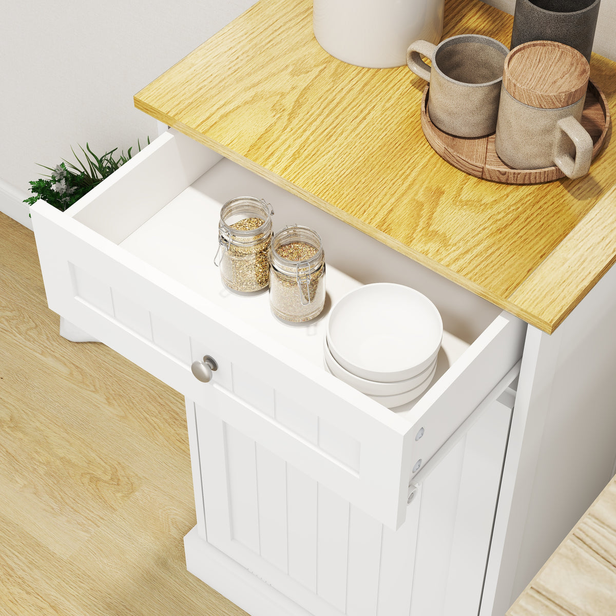 One Drawers and One-Compartment Tilt-Out Trash Cabinet Kitchen Trash Cabinet-White W1120127324-djyc